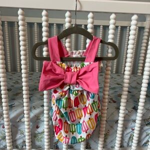 Kids Pink Bow Popsicle Print Swimsuit
